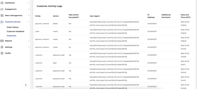 Customer Activity Logs